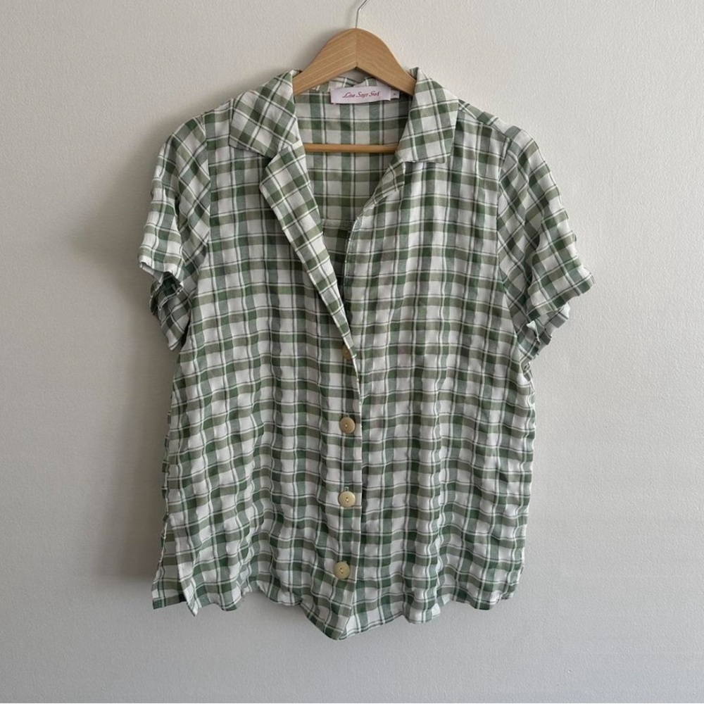 Lisa Says Gah Green Plaid Shirt